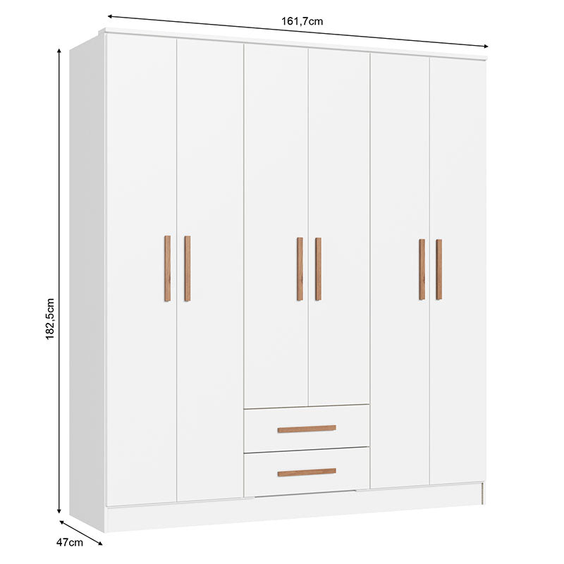 Closet Pequim 6 Puertas 2 Cajones Blanco