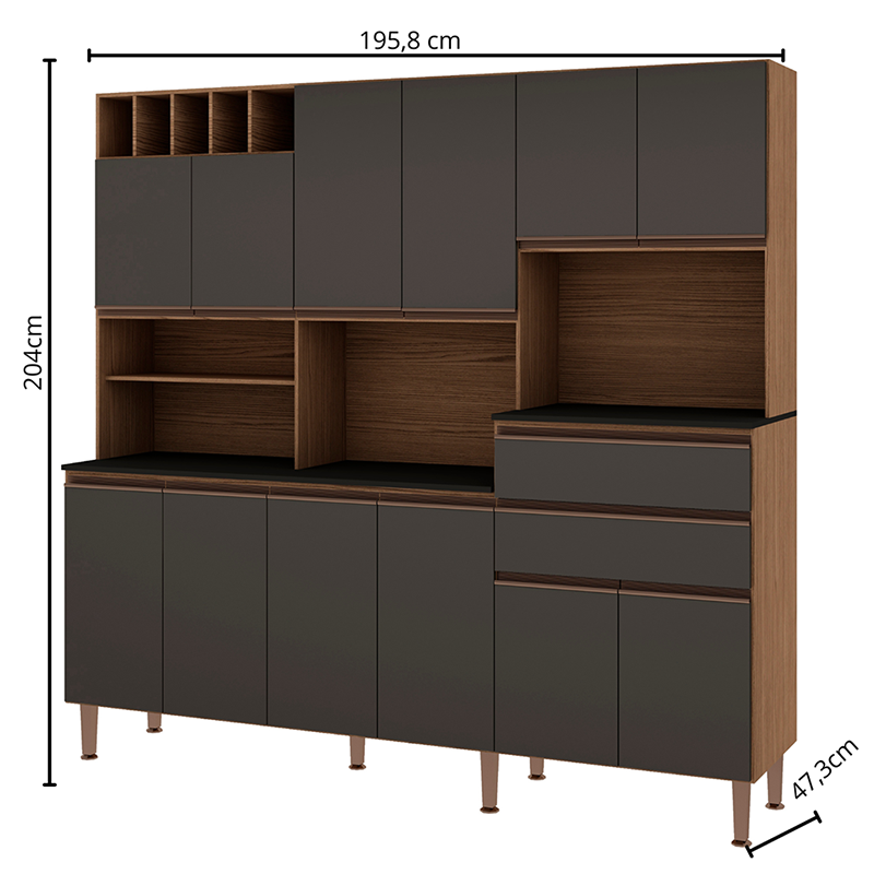 Kit Cocina Malbec Gris 12 Puertas 2 Cajones