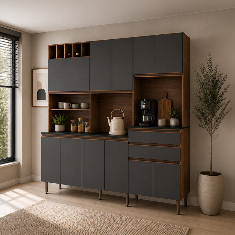 Kit Cocina Malbec Gris 12 Puertas 2 Cajones
