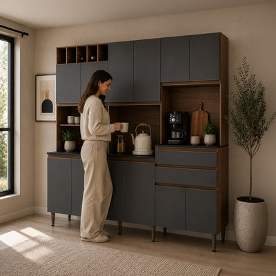 Kit Cocina Malbec Gris 12 Puertas 2 Cajones