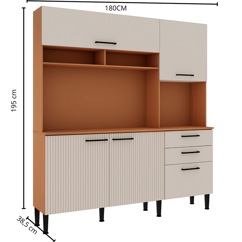 Kit Cocina Fiori Café 4 Puertas 3 Cajones