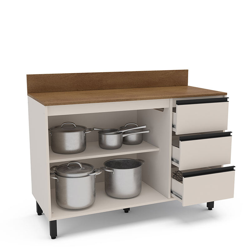 Mueble Base Cocina Koya 2 Puertas 3 Cajones Beige