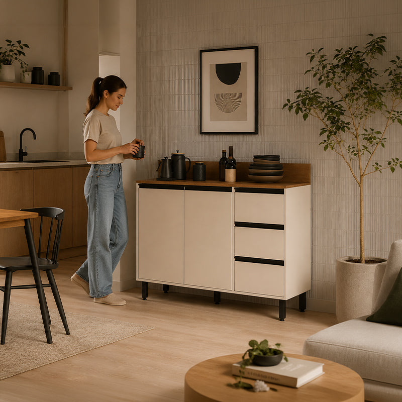 Mueble Base Cocina Koya 2 Puertas 3 Cajones Beige