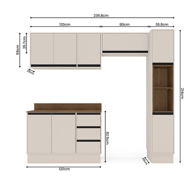 Cocina Modular Koya Con Despensa 8 Puertas Y 3 Cajones - Beige