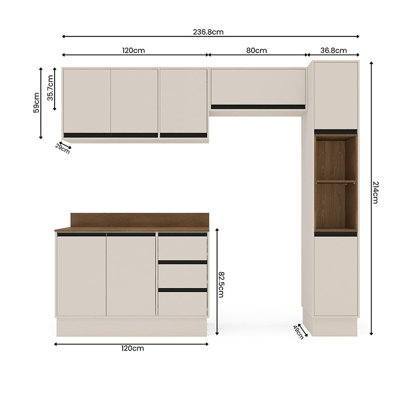 Cocina Modular Koya Con Despensa 8 Puertas Y 3 Cajones - Beige