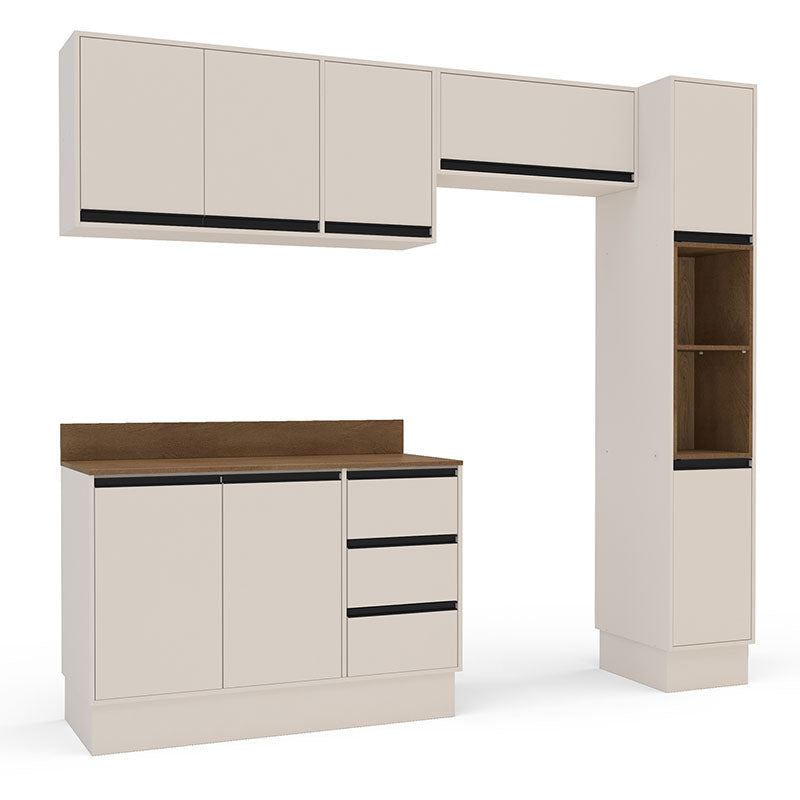 Cocina Modular Koya Con Despensa 8 Puertas Y 3 Cajones - Beige