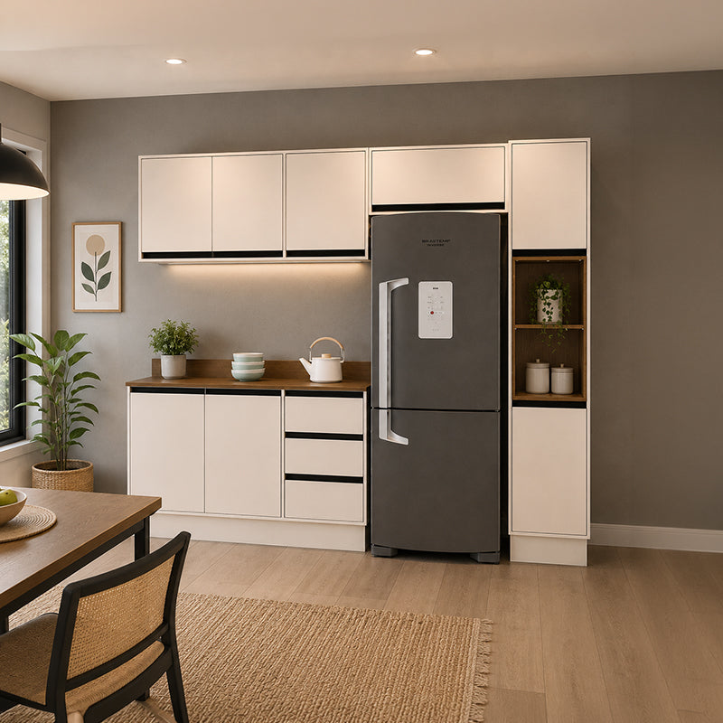 Cocina Modular Koya Con Despensa 8 Puertas Y 3 Cajones - Beige