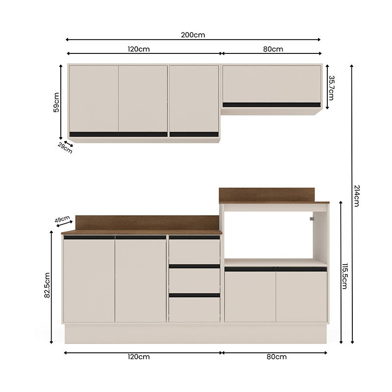 Cocina Modular Koya Con Auxiliar 8 Puertas Y 3 Cajones - Beige