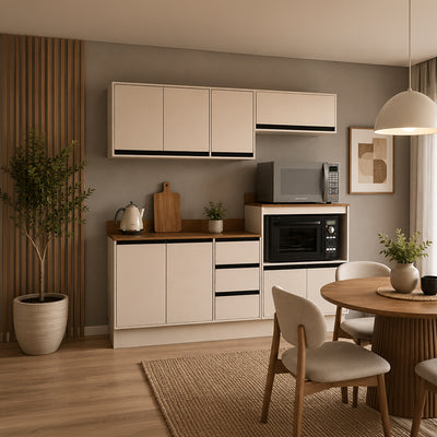 Cocina Modular Koya Con Auxiliar 8 Puertas Y 3 Cajones - Beige