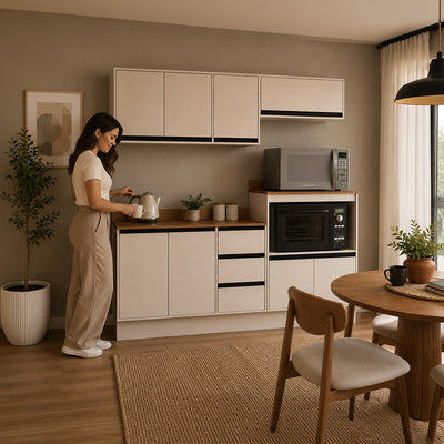 Cocina Modular Koya Con Auxiliar 8 Puertas Y 3 Cajones - Beige