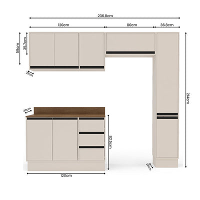 Cocina Modular Koya Premier 8 Puertas 3 Cajones Beige