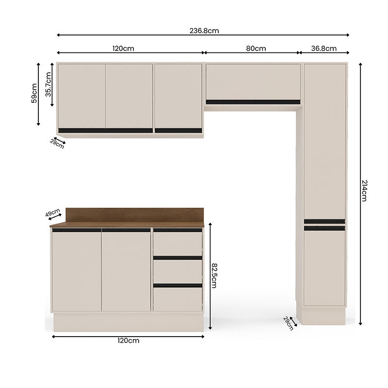 Cocina Modular Koya Premier 8 Puertas 3 Cajones Beige