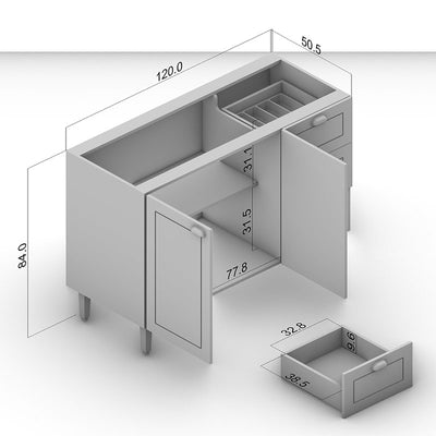 Mueble Base Perola 2 Puertas 3 Cajones Blanco/Café