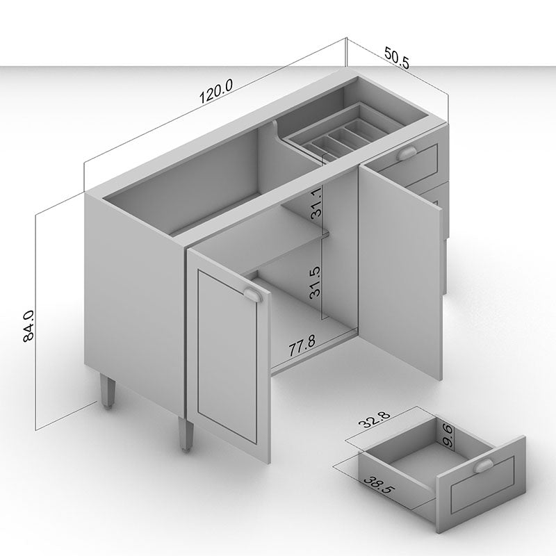 Mueble Base Perola 2 Puertas 3 Cajones Blanco/Café