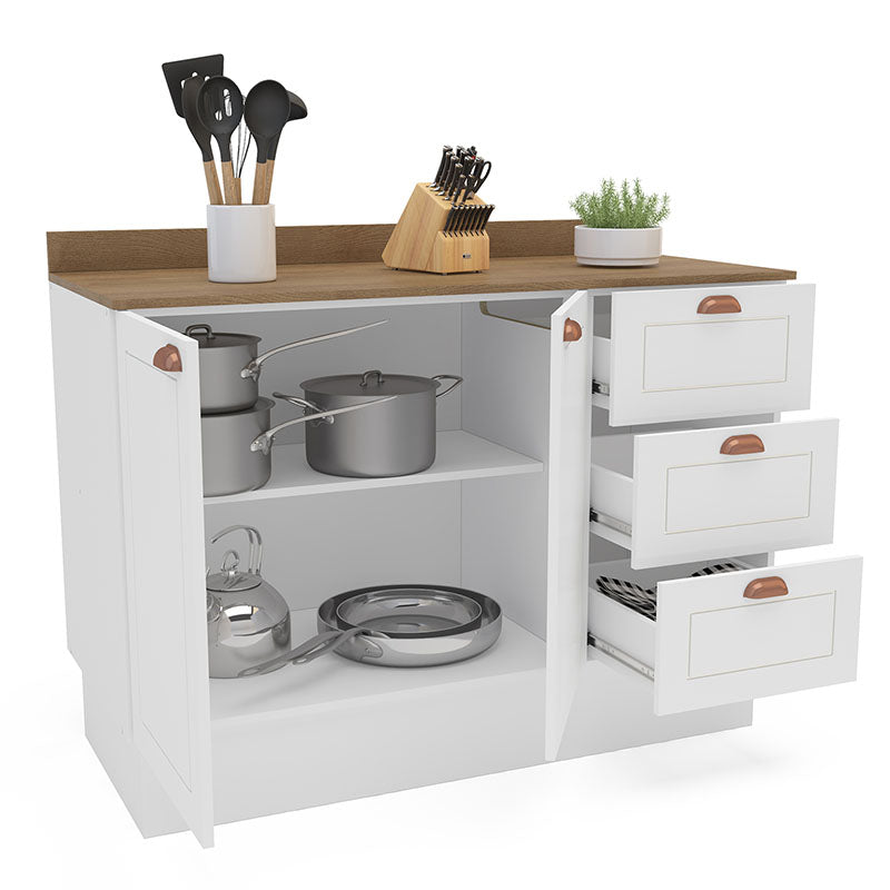 Mueble Base Perola 2 Puertas 3 Cajones Blanco/Café