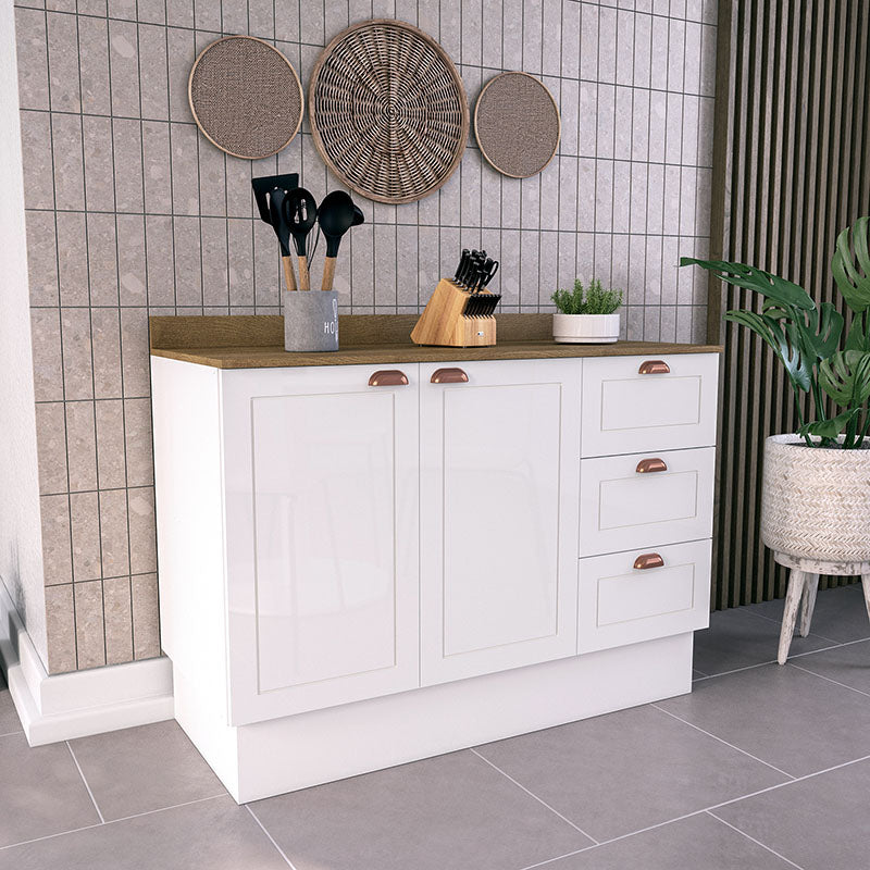 Mueble Base Perola 2 Puertas 3 Cajones Blanco/Café