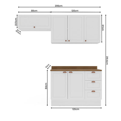 Cocina Modular Perola Royal 6 Puertas 3 Cajones Blanco/Café