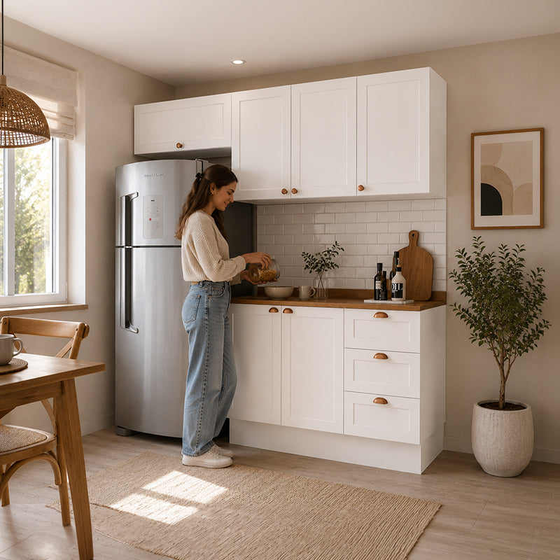 Cocina Modular Perola Royal 6 Puertas 3 Cajones Blanco/Café