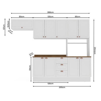 Cocina Modular Perola Royal 10 Puertas 3 Cajones Blanco/Café
