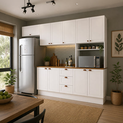 Cocina Modular Perola Royal 10 Puertas 3 Cajones Blanco/Café