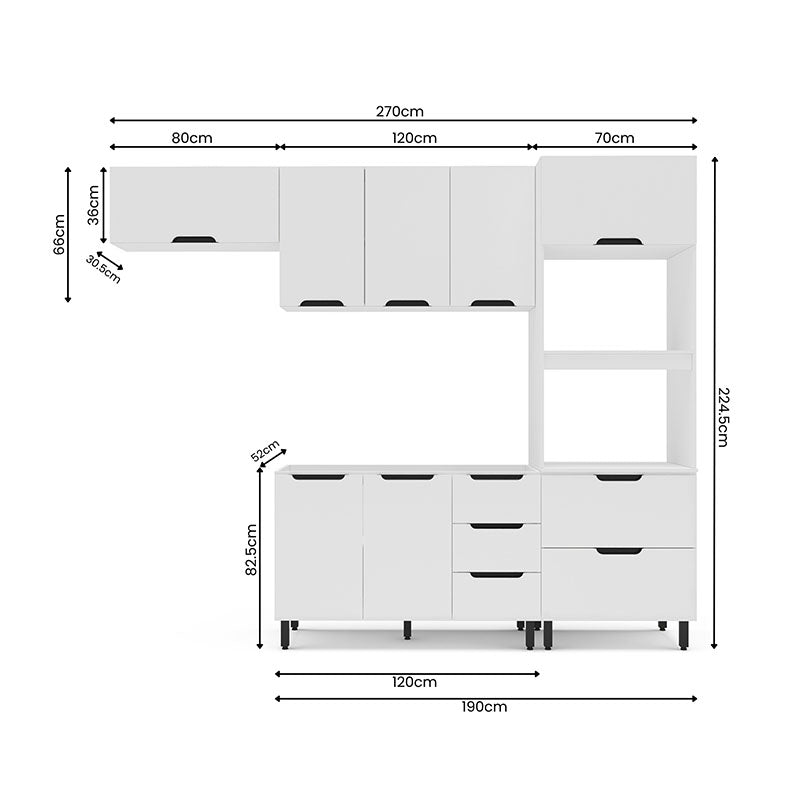 Cocina Modular Meena Delta 8 Puertas 4 Cajones Blanco
