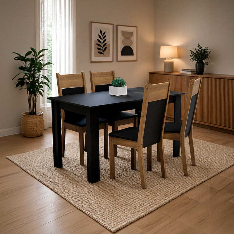 Comedor Lola Nelly 4 Sillas Negro (136x75x76 Cm)