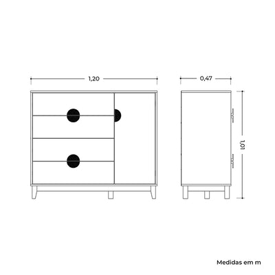 Cómoda Ipe Claro 1 Puerta Y 4 Cajones