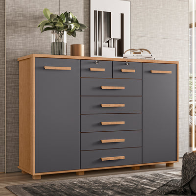 Cómoda Fontana Gris 2 Puertas + 7 Cajones