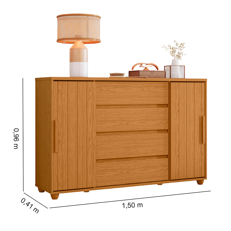 Cómoda Evidenza Rustic 2 Puertas 4 Cajones