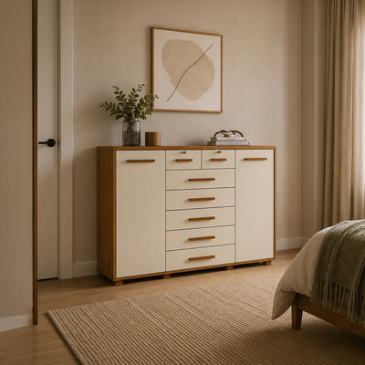 Cómoda Fontana Beige 2 Puertas 7 Cajones
