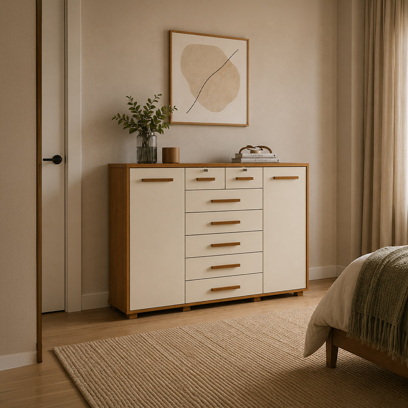 Cómoda Fontana Beige 2 Puertas 7 Cajones