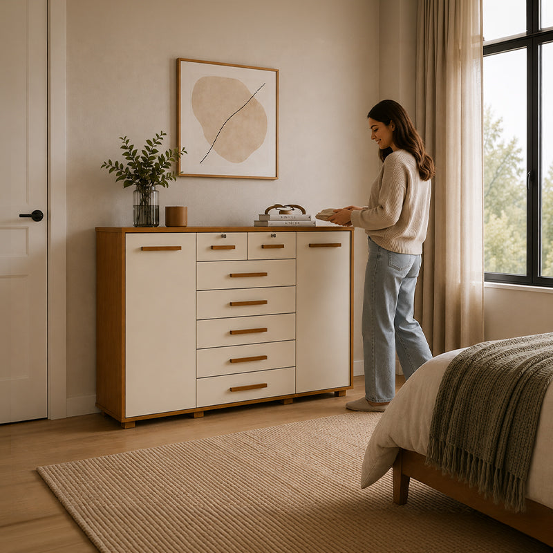 Cómoda Fontana Beige 2 Puertas 7 Cajones