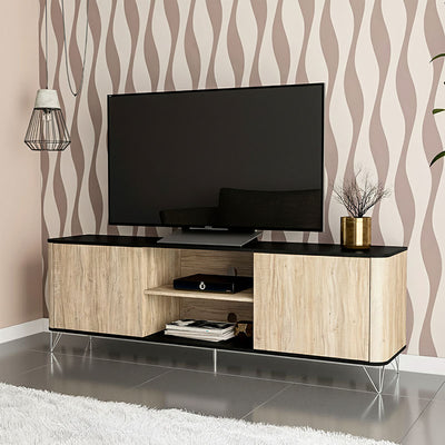 Rack TV Cartagen Rustic Oscuro 2 Puertas Hasta TV de [Pendiente]