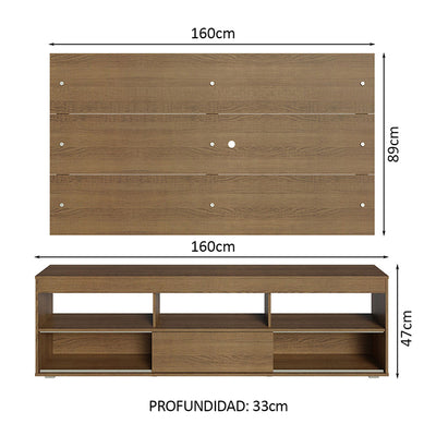 Panel TV Orlando Café 1 Puerta Con Rack Hasta TV de 65"