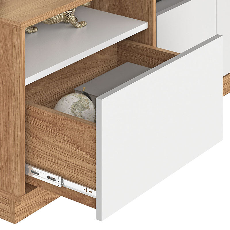 Rack Tv Atlas 2 Puertas 2 Cajones Hasta 70 Pulgadas Café/Blanco
