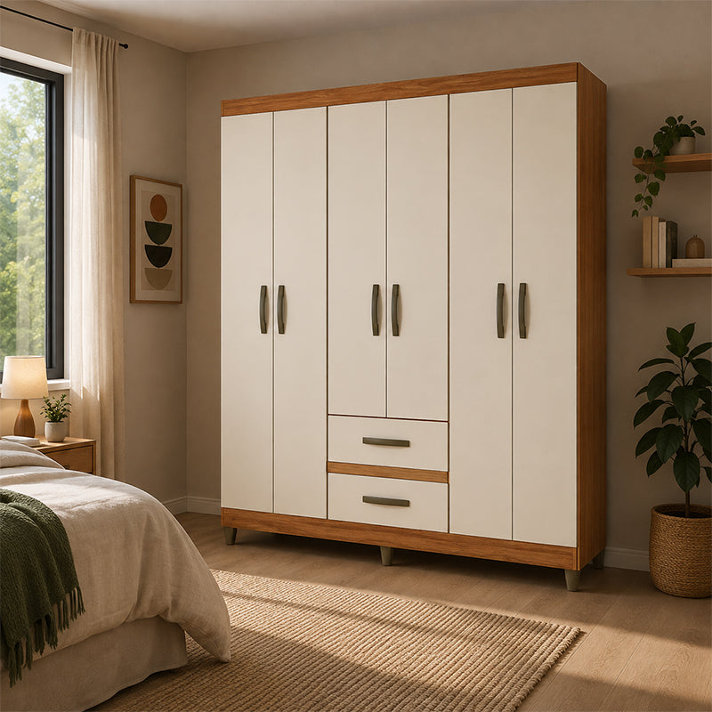 Clóset Coimbra Beige 6 Puertas 2 Cajones