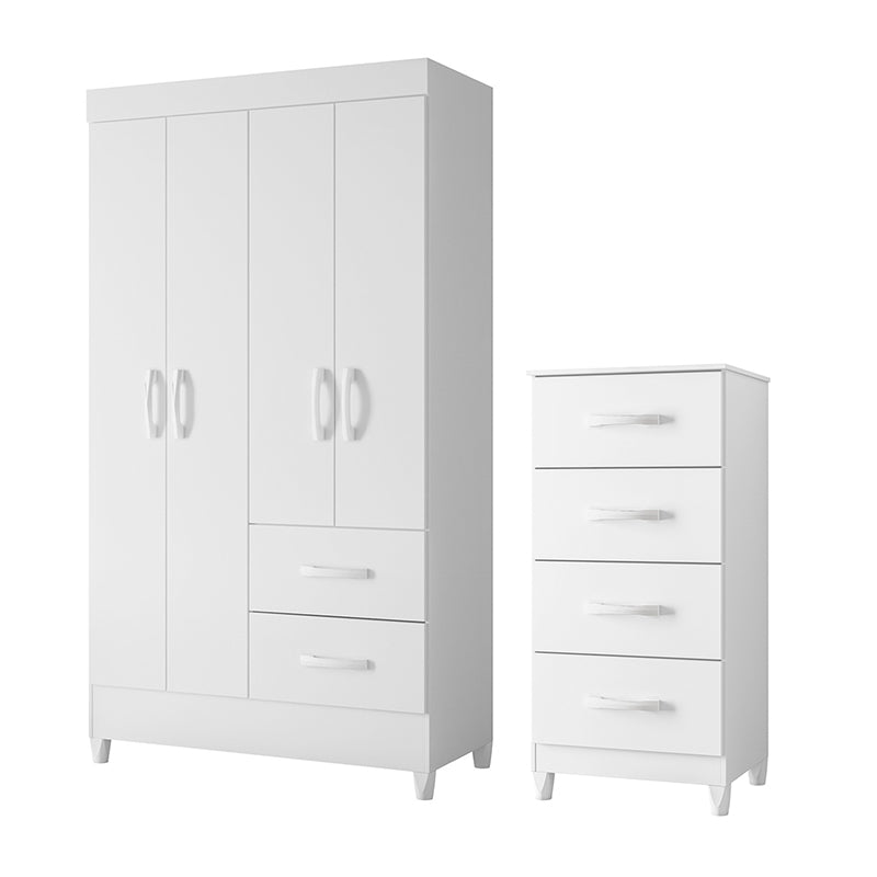 Set Clóset 4 Puertas 2 Cajones + Cómoda 4 Cajones Blanco