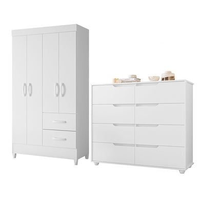 Set Clóset 4 Puertas 2 Cajones + Cómoda 8 Cajones Blanco