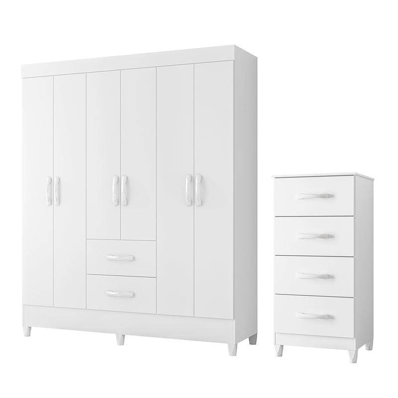 Set Clóset 6 Puertas 2 Cajones + Cómoda 4 Cajones Blanco