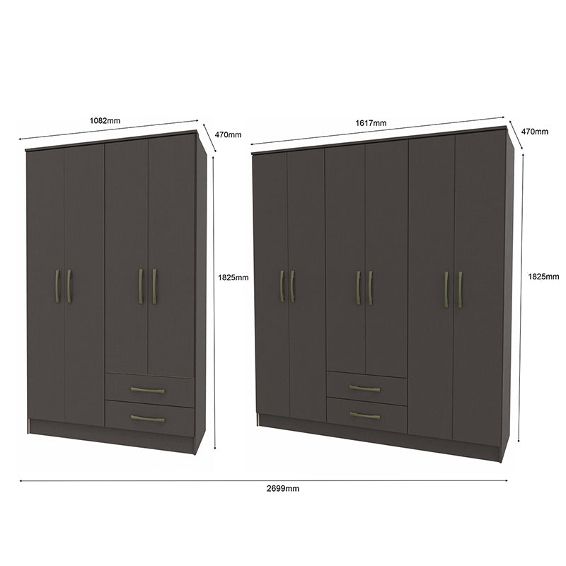 Set Closets 4 Puertas 2 Cajones + Clóset 6 Puertas 2 Cajones Negro