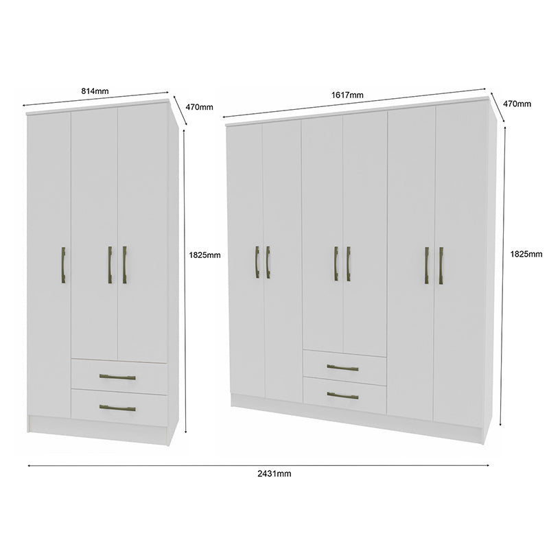 Set Clóset 3 Puertas 2 Cajones + Clóset 6 Puertas 2 Cajones Blanco