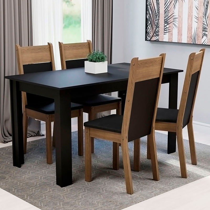 Comedor Lola Nelly 4 Sillas Negro (136x75x76 Cm)