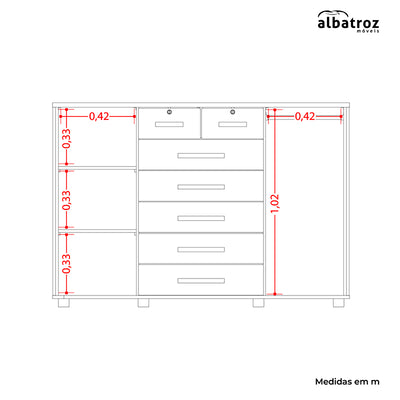 Cómoda Fontana Blanco 2 Puertas 7 Cajones