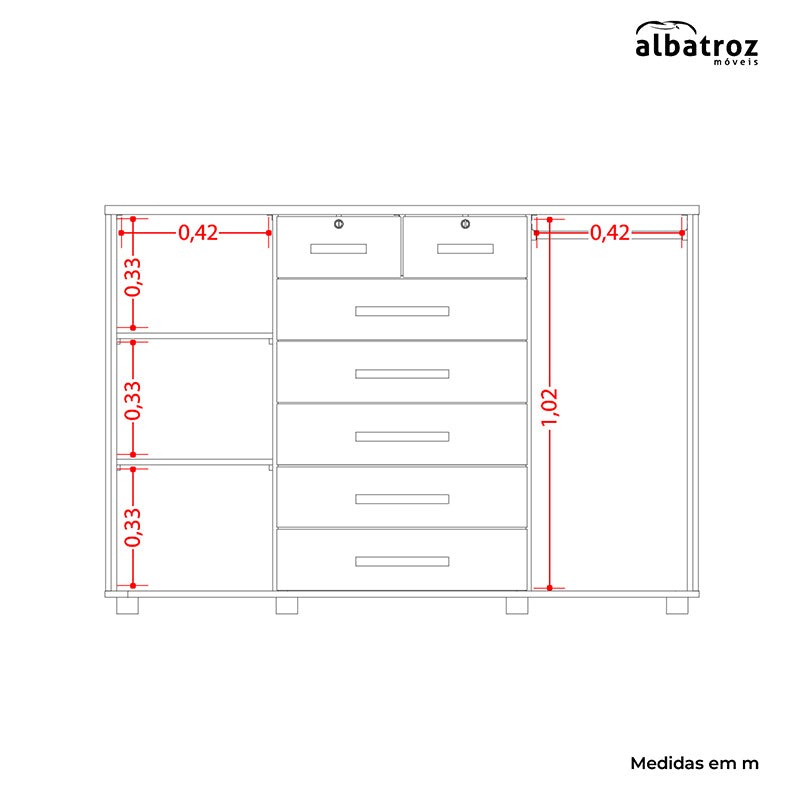 Cómoda Fontana Blanco 2 Puertas 7 Cajones