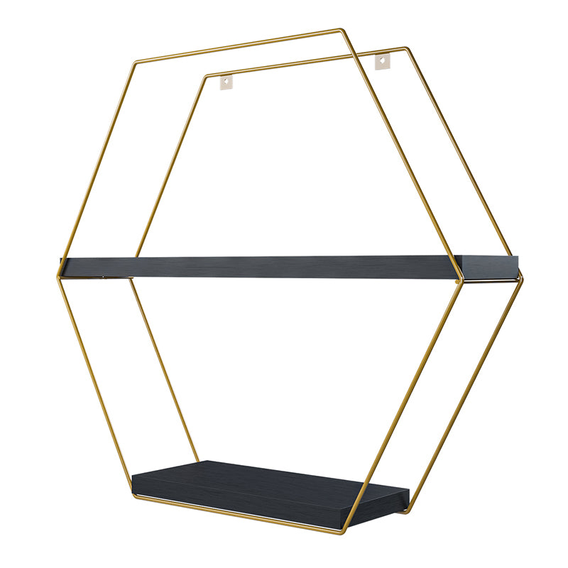 Repisa Hexagonal Dorado Negro