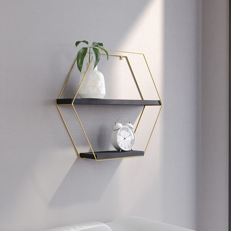 Repisa Hexagonal Dorado Negro