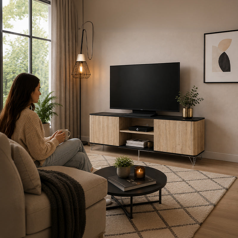 Rack TV Cartagen Rustic Oscuro 2 Puertas Hasta TV de [Pendiente]