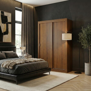 Detalle closet Denver 2P en dormitorio moderno – closet ambientado