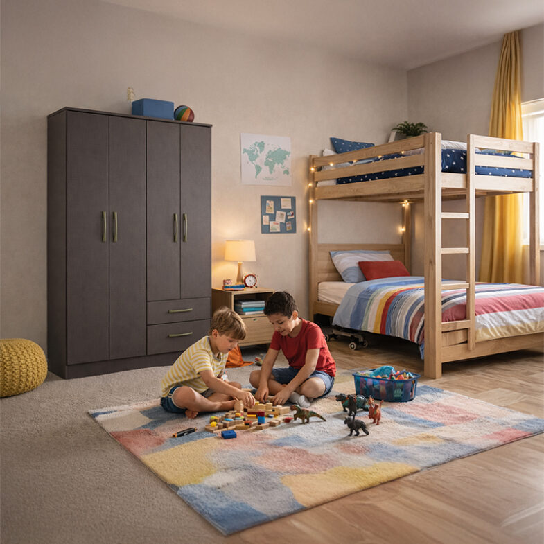 Closet Pequim Dark 4P 2C en dormitorio decorado - con niños