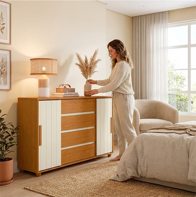 Cómoda Evidenza Rustic 2P 4C con persona – mueble rústico de almacenamiento